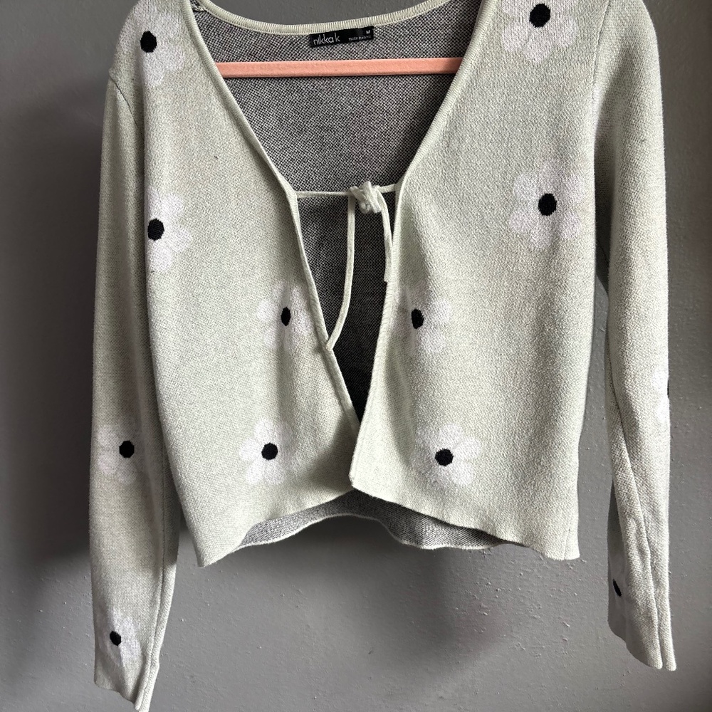 Nikka K Sage Green Floral Tie Front Cardigan M